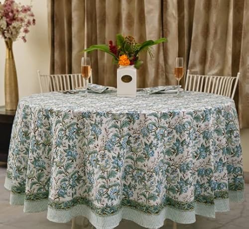 Ridhi Runde Tischdecke aus 100 % Baumwolle, Motiv: Salbeigrün und russisches Grün, für Frühling, Sommer, Blockdruck, Tischdecke für Esszimmer, Hochzeiten, Partys, Grand Millenial Home, 229,6 cm, rund Ridhi Runde Tischdecke aus 100 % Baumwolle, Motiv: Salbeigrün und russisches Grün, für Frühling, Sommer, Blockdruck, Tischdecke für Esszimmer, Hochzeiten, Partys, Grand Millenial Home, 229,6 cm, rund von Ridhi