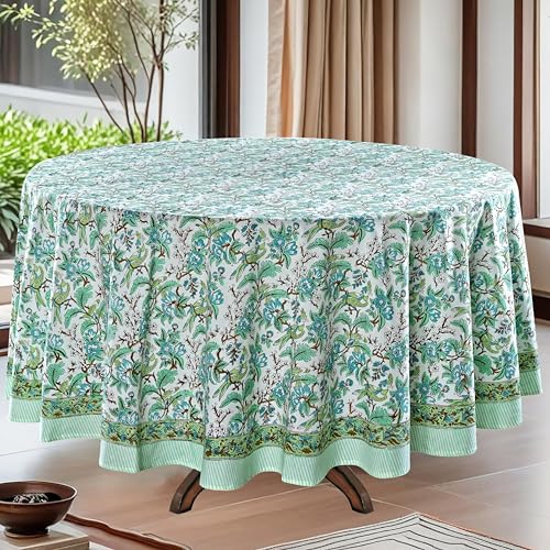 Ridhi Tischdecke, 100 % Baumwolle, rund, handblockdruck, waschbar, wiederverwendbar, Bauernhaus-Partys, Buffet, Esszimmer, Hochzeiten, Land, Französisch, Ostern Ridhi Tischdecke, 100 % Baumwolle, rund, handblockdruck, waschbar, wiederverwendbar, Bauernhaus-Partys, Buffet, Esszimmer, Hochzeiten, Land, Französisch, Ostern von Ridhi