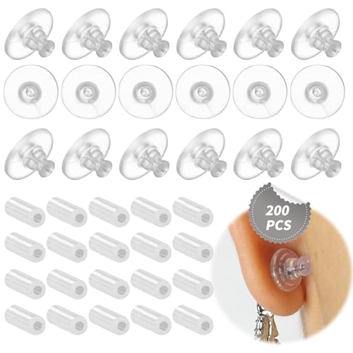 Ohrstecker Verschluss,200 Stück Hypoallergen Ohrring Verschluss,Ohrring Verschluss Silikon,Ohrring Stecker Verschluss,Silikon Ohrring Stopper,für Alle Arten Von Ohrringen (Transparent) von Rienan