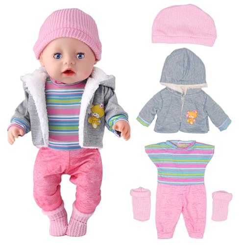 Puppenkleidung 43 cm Hellgrau Kleidung,Puppenkleidung für Baby Puppen,mit Mantel Bluse Hosen Hut und Socken,Passende Geburtstagsgeschenke für Jungen und Mädchen Puppenkleidung 43 cm Hellgrau Kleidung,Puppenkleidung für Baby Puppen,mit Mantel Bluse Hosen Hut und Socken,Passende Geburtstagsgeschenke für Jungen und Mädchen von Rienan