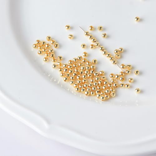 600 Stück 3mm Goldene Perlen zum Auffädeln, Runde Lose mit Loch, Armband Perlen Set für die Herstellung von Armbändern und Halsketten Verwendet Werden von Rieoany