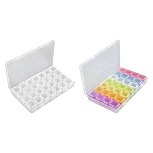Rieoany Perlen Aufbewahrungsbox, 2er Set Aufbewahrungsbox Klein mit 28 Fächern, Schmuck Organizer Sortierboxen für Kleinteile, Sortierbox für Nailart Bastelbedarf und Schmuckzubehör von Rieoany