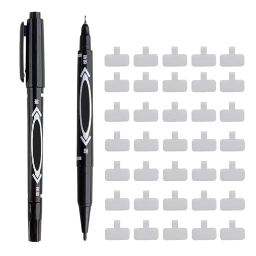 Wiederverwendbare Kabelbeschriftung, 40 weiße Beschreibbare Kabel Beschriftung (4.5x2 cm), mit schwarzem Markierstift, geeignet für Kabelmarkierung, Mobilfunkdatenkabel, Computerkabel usw von Rieoany