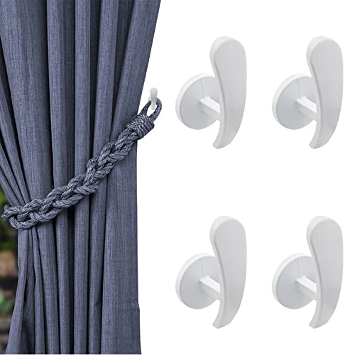 Rierdge 4 Stück weiße Vorhang-Raffhalter-Haken, Vorhang-Haken für Wandmontage, dekorative Haken, Vorhang-Raffhalter mit Schrauben (4 Stück, weiß) von Rierdge