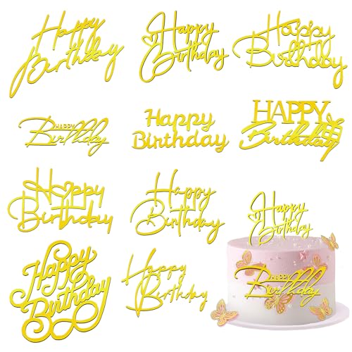 10 Stück Happy Birthday Tortendeko, Tortendeko Geburtstag, Acryl Kuchen Deko Geburtstag, Happy Birthday Cake Topper Gold für Kinder Cupcake Erwachsene Birthday von Rierousy