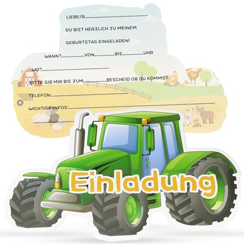 Rierousy 12 Stück Traktor Kinder Einladungskarten Kindergeburtstag, Junge Traktor Party Einladung Kindergeburtstag Einladungskarten Geburtstag Traktor Einladungskarten von Rierousy