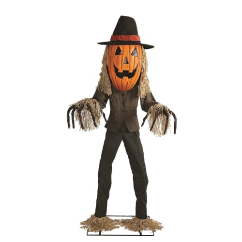 Riethmüller Animatronic XL Jack O’Lantern 182 cm - Halloween Deko innen - Animiert, leuchtender Kürbiskopf, beweglicher Oberkörper, Sound & Bewegungssensor - 3 Sprachen von Riethmüller