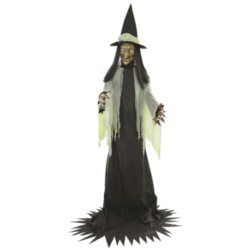Riethmüller Animatronic XXL Hexe 300 cm - Halloween Deko innen - Party, Gothic Figur lebensgroß - Animiert, leuchtende Augen, drehender Kopf, Sound & Bewegungssensor - 3 Sprachen von Riethmüller