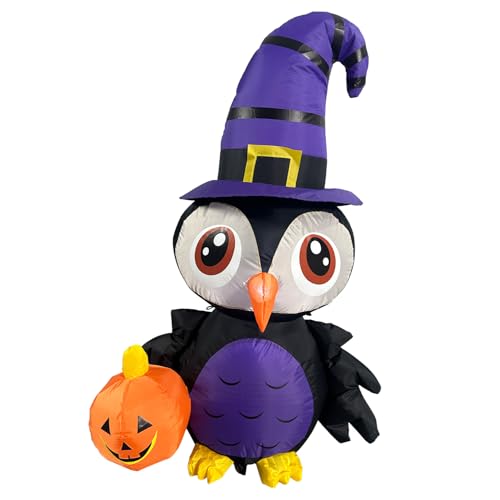 Riethmüller Inflatable Eule mit Kürbis 80x50x122 cm - Halloween Deko Outdoor & Indoor - Figur mit Gebläse, Lichteffekte - inkl. Heringe & Seile - Party Dekoration für den Garten von Riethmüller