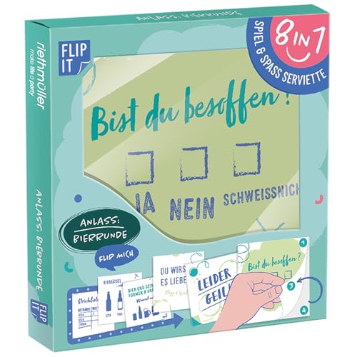 Riethmüller Servietten "Bierrunde" 33cm x 33cm, 12 Stück, beidseitig bedruckt - Große Papier-Servietten mit 8 interaktiven Spaß-Motiven für Biertrinker & Männerabend - Tischdeko von Riethmüller