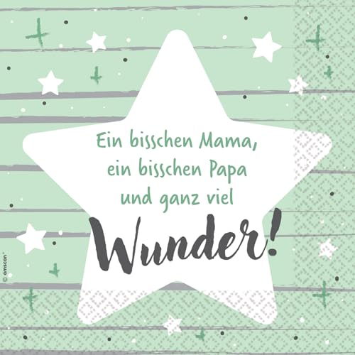 Riethmüller Servietten "Ein bisschen Papa, ein bisschen Mama" 33cm x 33cm, 16 Stück - Große Papier-Servietten mit Spruch für Geburtstag & Taufe - Tischdeko von Riethmüller