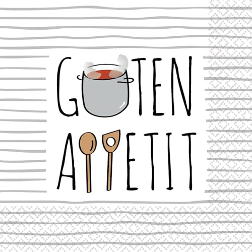 Riethmüller Servietten "Guten Appetit" 33cm x 33cm, 16 Stück - Große Papier-Servietten mit Spruch für Feiern & Dinner - Tischdeko von Riethmüller