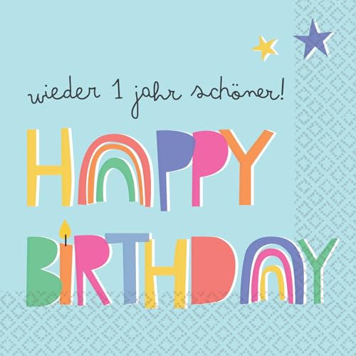 Riethmüller Servietten "Happy Birthday - wieder 1 Jahr schöner" 33cm x 33cm, 16 Stück - Große Papier-Servietten mit Spruch für Geburtstag - Tischdeko von Riethmüller