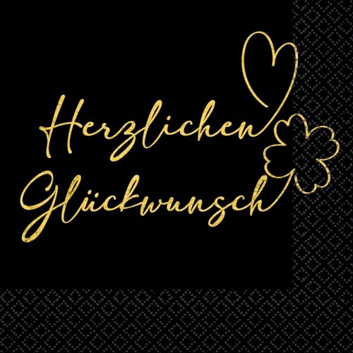 Riethmüller Servietten "Herzlichen Glückwunsch" 33cm x 33cm, 16 Stück - Große Papier-Servietten mit Spruch für Geburtstag, Jahrestag & Jubiläum - Tischdeko von Riethmüller