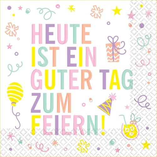 Riethmüller Servietten "Heute ist ein guter Tag zum Feiern" 33cm x 33cm, 16 Stück - Große Papier-Servietten mit Spruch für Geburtstag, Jahrestag & Jubiläum - Tischdeko Riethmüller Servietten "Heute ist ein guter Tag zum Feiern" 33cm x 33cm, 16 Stück - Große Papier-Servietten mit Spruch für Geburtstag, Jahrestag & Jubiläum - Tischdeko von Riethmüller