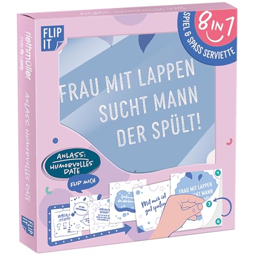Riethmüller Servietten "Humorvolles Date" 33cm x 33cm, 12 Stück, beidseitig bedruckt - Große Papier-Servietten mit 8 interaktiven Spaß-Motiven für Dates & lustige Stimmung - Tischdeko von Riethmüller