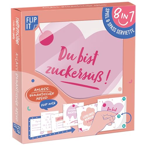 Riethmüller Servietten "Romantischer Abend" 33cm x 33cm, 12 Stück, beidseitig bedruckt - Große Papier-Servietten mit 8 interaktiven Motiven für Abendessen & Dinner - Tischdeko von Riethmüller