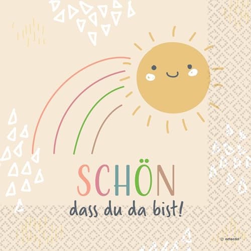 Riethmüller Servietten "Schön, dass du da bist" 33cm x 33cm, 16 Stück - Große Papier-Servietten mit Spruch für Geburtstag & Familienfeier - Tischdeko von Riethmüller