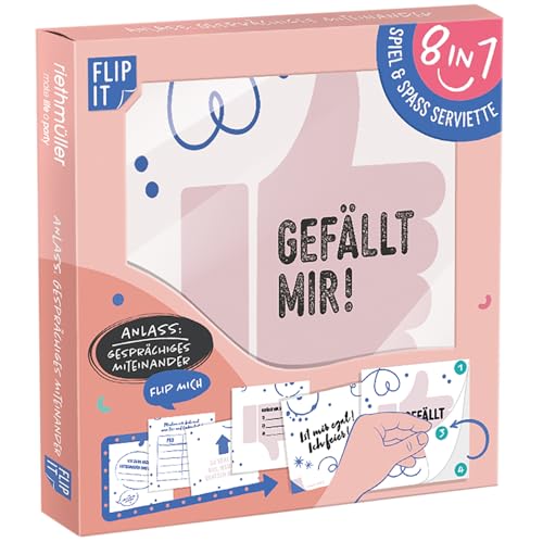 Riethmüller Servietten "gesprächiges Miteinander" 33cm x 33cm, 12 Stück, beidseitig bedruckt - Große Papier-Servietten mit 8 interaktiven Spaß-Motiven für gesellige Runden - Tischdeko von Riethmüller