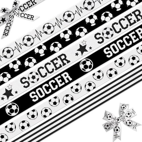 6 Rollen Fußball-Bänder, schwarz-weiß, Sport-Ripsband für Geschenkverpackungen, Party-Dekoration, Bastelarbeiten, Schleifen, Haar-Accessoires, Kleidernadeln, Clips, Charm, 1,9 cm x 4 m pro Rolle 6 Rollen Fußball-Bänder, schwarz-weiß, Sport-Ripsband für Geschenkverpackungen, Party-Dekoration, Bastelarbeiten, Schleifen, Haar-Accessoires, Kleidernadeln, Clips, Charm, 1,9 cm x 4 m pro Rolle von Riffance