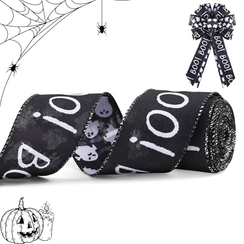 Halloween-Dekoband mit Draht, doppelseitig, schwarz-weiß, Geisterboo gruselige Bänder für Geschenke, Verpackungen, Bastelarbeiten, Blumenschleifen, Kranzherstellung, Zuhause, Halloween Halloween-Dekoband mit Draht, doppelseitig, schwarz-weiß, Geisterboo gruselige Bänder für Geschenke, Verpackungen, Bastelarbeiten, Blumenschleifen, Kranzherstellung, Zuhause, Halloween von Riffance