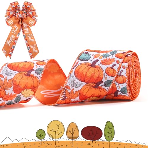 Herbst-Dekorationsband mit Draht, doppelseitig, orange-weiß, Kürbis, Happy Fall Y'all Bänder, Geschenke, Verpackung, DIY, Basteln, Blumenschleifen, Kranz, Dekoration, Zuhause, Erntedankfest Herbst-Dekorationsband mit Draht, doppelseitig, orange-weiß, Kürbis, Happy Fall Y'all Bänder, Geschenke, Verpackung, DIY, Basteln, Blumenschleifen, Kranz, Dekoration, Zuhause, Erntedankfest von Riffance