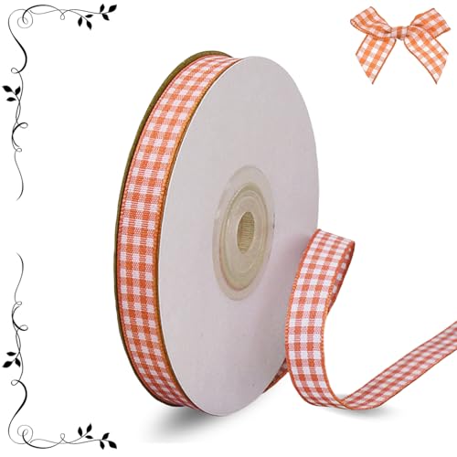 Orangefarbenes Gingham-Band, Büffelkariertes Band, Ernte, Herbst, dünnes kariertes Band, Polyestergewebe, für Geschenkverpackungen, Haar-Accessoires, Basteln, Herbst, Hochzeit, Zuhause, Party Orangefarbenes Gingham-Band, Büffelkariertes Band, Ernte, Herbst, dünnes kariertes Band, Polyestergewebe, für Geschenkverpackungen, Haar-Accessoires, Basteln, Herbst, Hochzeit, Zuhause, Party von Riffance