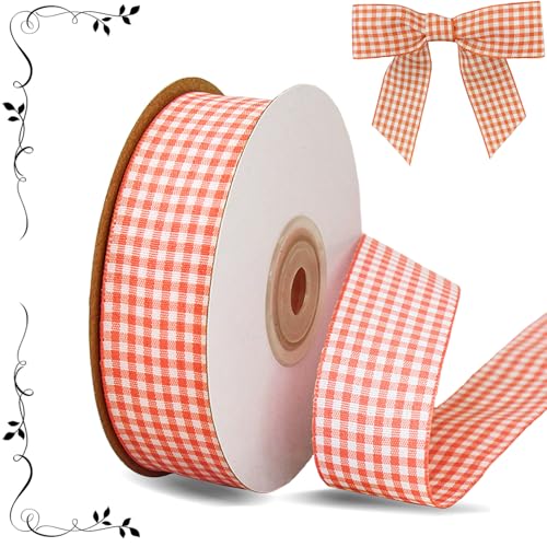 Orangefarbenes Gingham-Band, Büffelkariertes Band, Ernte, Herbst, dünnes kariertes Band, Polyestergewebe, für Geschenkverpackungen, Haar-Accessoires, Basteln, Herbst, Hochzeit, Zuhause, Party Orangefarbenes Gingham-Band, Büffelkariertes Band, Ernte, Herbst, dünnes kariertes Band, Polyestergewebe, für Geschenkverpackungen, Haar-Accessoires, Basteln, Herbst, Hochzeit, Zuhause, Party von Riffance