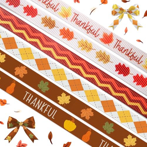Ripsband für Herbsternte, Herbsternte, orangefarbenes Ahornblatt-Kürbis-Buchstabe, gemustert für Geschenkverpackungen, Party-Dekoration, Bastelbedarf, 1,9 cm x 4,5 m pro Rolle, insgesamt 2,9 m Ripsband für Herbsternte, Herbsternte, orangefarbenes Ahornblatt-Kürbis-Buchstabe, gemustert für Geschenkverpackungen, Party-Dekoration, Bastelbedarf, 1,9 cm x 4,5 m pro Rolle, insgesamt 2,9 m von Riffance