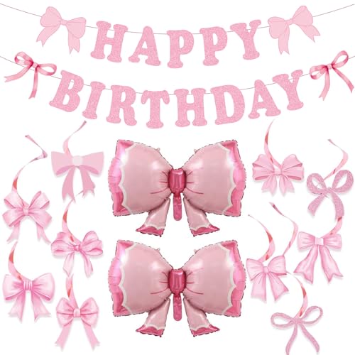 Rosa Schleife Happy Birthday Party Dekorationen, vorbespannte rosa Banner Schleife hängende Wirbel Fliege Folienballon Partyzubehör Set für Frauen Mädchen Kinder Braut Babyparty Thema Dekor Rosa Schleife Happy Birthday Party Dekorationen, vorbespannte rosa Banner Schleife hängende Wirbel Fliege Folienballon Partyzubehör Set für Frauen Mädchen Kinder Braut Babyparty Thema Dekor von Riffance