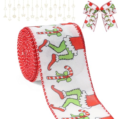Weihnachtsband für Baum, rot-weiß-grün, Weihnachts-Cartoon-Charakterband, Draht, Zuckerstange, Stoffbänder, Geschenkverpackung, DIY, Handwerk, Kranz, Schleife, Weihnachtsbaum, Party-Dekoration, 6,3 cm Weihnachtsband für Baum, rot-weiß-grün, Weihnachts-Cartoon-Charakterband, Draht, Zuckerstange, Stoffbänder, Geschenkverpackung, DIY, Handwerk, Kranz, Schleife, Weihnachtsbaum, Party-Dekoration, 6,3 cm von Riffance