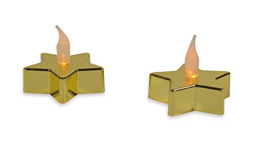 Riffelmacher 76368 - LED Teelicht Stern, 2 Stück im Set, Größe 5,7 x 4 cm Gold, mit flackernder Flamme aus Silikon, Batterie je 1x CR2032 (inkl.), Beleuchtung, Weihnachten, Advent von Riffelmacher & Weinberger
