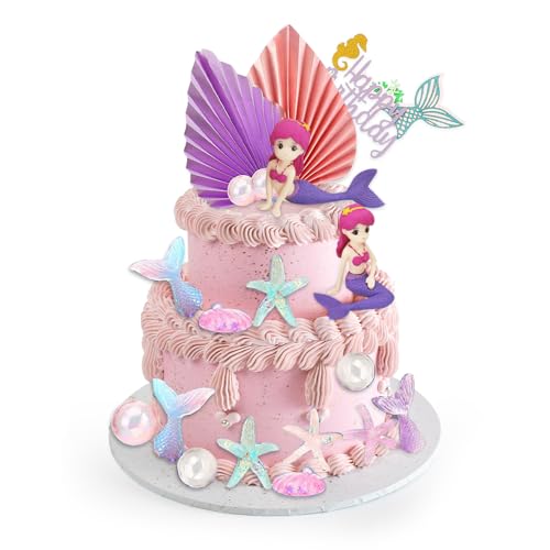 Riisoyu Meerjungfrau Tortendeko, 23 Stück Glitzer Torten Deko Schwanz Kuchendeko für Geburtstag Party Kuchen Dekoration Supplies Prinzessin Unterwasser Party von Riisoyu