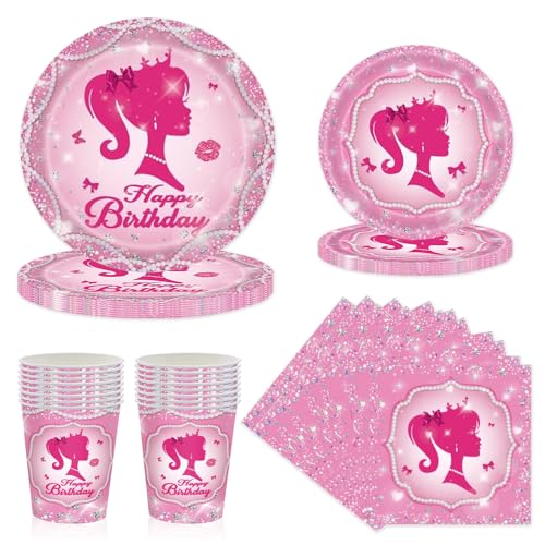 Riisoyu Partygeschirr Party-Set, 68-teiliges Geburtstag Geschirr Kit Party Supplies Dekorations Set Partygeschirr Kindergeburtstag Pappteller, Becher und Servietten für Prinzessin Geburtstag Deko von Riisoyu