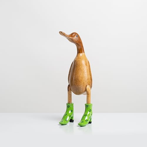 Rikmani - Holzfigur Ente Stiefel Absätze Grün Geblümt - Handgefertigte Dekoration aus Holz Geschenk Figur 32 cm von Rikmani