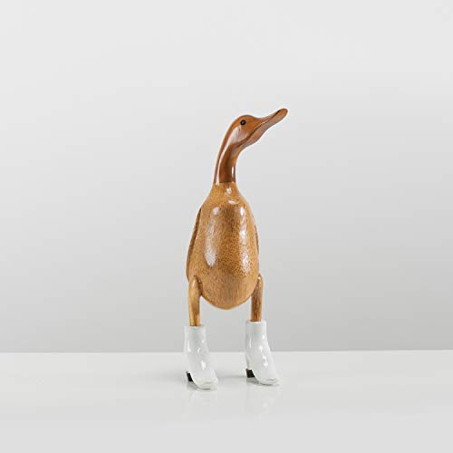 Rikmani - Holzfigur Ente Stiefel Absätze Weiß - Handgefertigte Dekoration aus Holz Geschenk Figur 32 cm von Rikmani