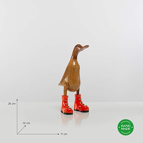 Rikmani - Holzfigur Ente Stiefel Orange 100% Natur Original - Handgefertigte Figur aus Holz 26 cm von Rikmani