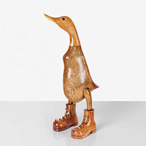 Rikmani - Holzfigur Ente Stiefel Natur 100% Natur Original - Handgefertigte Figur aus Holz 26 cm von Rikmani