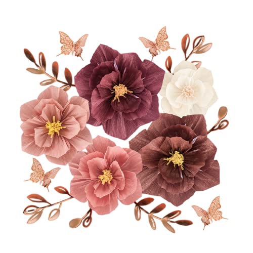 19-teiliges Papierblumen-Dekorationszubehör-Set, Papierblumen-Dekoration für Wand, große Pfingstrose, Schmetterling,Blatt,Kugeln mit Klebeband für Hochzeit, Party, Hintergrundwand (Roségold) von Rikyo