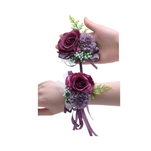 2 Rosenblüten Handgelenk Corsage Boutonniere Set, handgefertigte Seide Blume für Braut Hand Blume Männer Boutonniere, Braut Handgelenk Blume Hand Blume Prom Party Heimkehr Brautjungfer Hand Blume von Rikyo