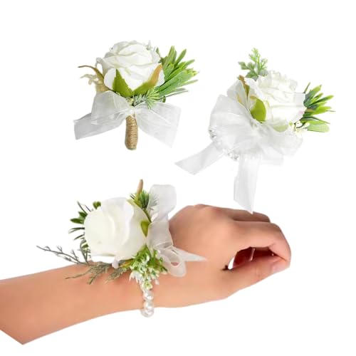 Rikyo Rosen-Handgelenk-Ansteckblume mit Armband und Ansteckblume für Herren, Ansteckblume für Abschlussball, Braut, Handblumen, Hochzeit, Blumen, Zeremonie, Party, Abschlussball, Dekoration von Rikyo