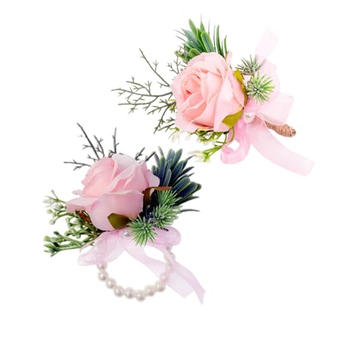 Rikyo Rosen-Handgelenk-Anstecknadel, Armband und Herren-Boutonniere-Set, Ansteckblume für Abschlussball, Braut Handblume, Hochzeitsblumen, Zeremonie, Party, Haarhut, Kranz (rosa) von Rikyo