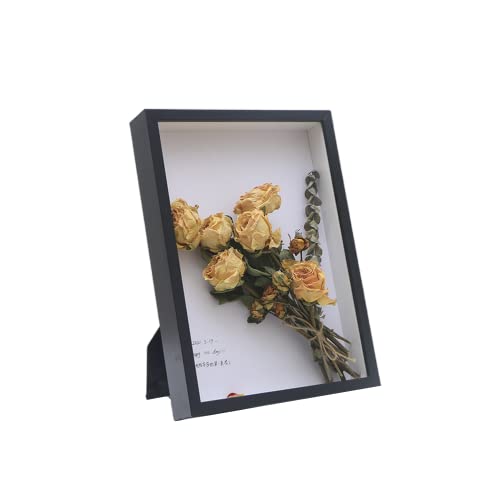 Schattenbox-Vitrine, 3 cm tiefer Holz-Bilderrahmen für getrocknete Blumen, Display-Bilder 10.2x15.2 cm mit Matte oder 12.7x17.8 cm ohne Matte für Erinnerungsstücke, Fotos, Medaillen (schwarz, 5x7) von Rikyo