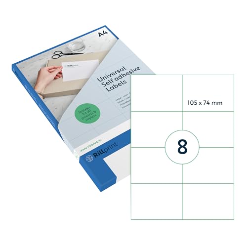 Rillprint Vielzweck Etiketten Selbstklebend - Transparent Matt - 200 Stück – 105 x 74 mm - 8 Klebeetiketten pro A4-Blatt - Bedruckbar & Abziehbar - Universal Adressaufkleber - 25 Blatt Rillprint Vielzweck Etiketten Selbstklebend - Transparent Matt - 200 Stück – 105 x 74 mm - 8 Klebeetiketten pro A4-Blatt - Bedruckbar & Abziehbar - Universal Adressaufkleber - 25 Blatt von Rillprint