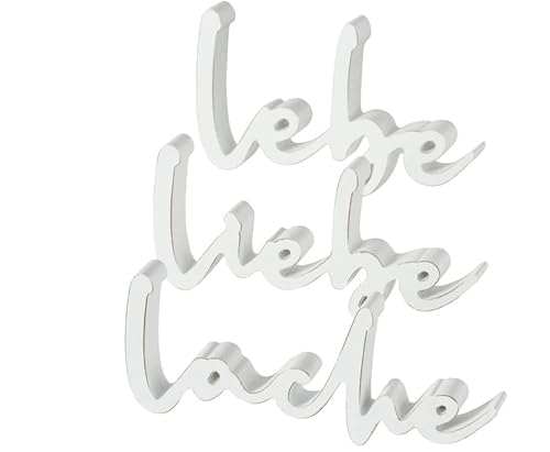 RiloStore Lebe - Liebe - Lache Holz Schriftzug 3er Set Weiss Buchstaben TLG Aufsteller Tischdeko Hochzeit Deko Dekoration Tischschmuck Landhaus von RiloStore