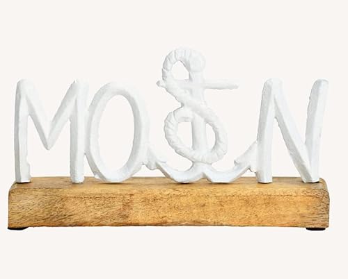 MOIN Schriftzug weiss mit Anker wur637 Metall Holz 22x12cm Maritime Dekoration Aufsteller Dekoobjekt Buchstaben maritim Deko Moinmoin Moinsen von RiloStore