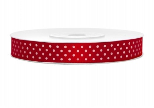 RiloStore 25m Satinband rot mit weißen Punkten Geschenkband Schleifenband 12mm breit Dekoband Satin Band Punkte Dots Tupfen rot weiß Points Decoration Satin Ribbon von RiloStore