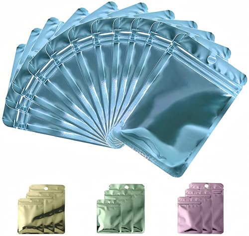 Rimiko 100 Stück luftdichte Druckverschlussbeutel bunte, kleine Ziplock-Plastiktüten, wiederverschließbare Beutel für Verpacken Proben, Einzelhandel und Lebensmittel (Metallisch blau, 8x13cm) von Rimiko