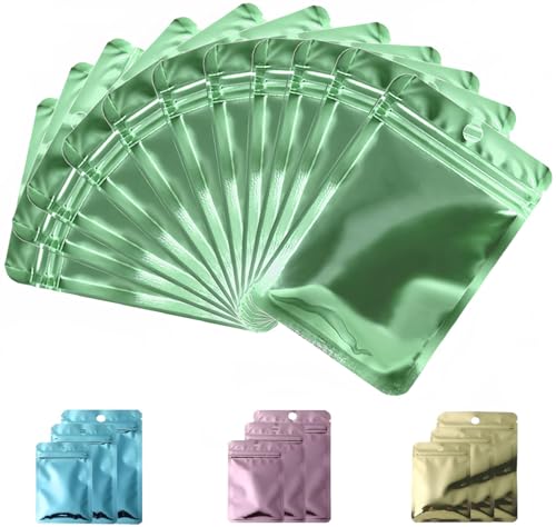 Rimiko 100 Stück luftdichte Druckverschlussbeutel bunte, kleine Ziplock-Plastiktüten, wiederverschließbare Beutel für Verpacken Proben, Einzelhandel und Lebensmittel (Metallisch grün, 10,5x15cm) von Rimiko