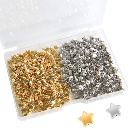 Rimoev 400 Stück Stern Perlen, 6 mm Gold und Silber Pentagramm Loch Spacer Perlen für DIY-Schmuckherstellung, Halsketten, Armbänder, Ohrringe, Schlüsselanhänger Rimoev 400 Stück Stern Perlen, 6 mm Gold und Silber Pentagramm Loch Spacer Perlen für DIY-Schmuckherstellung, Halsketten, Armbänder, Ohrringe, Schlüsselanhänger von Rimoev